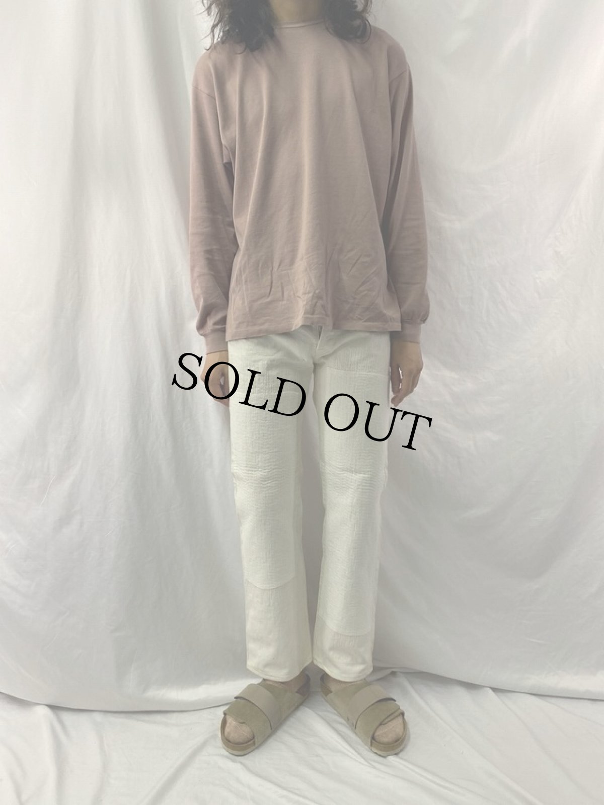 画像2: KAPITAL 刺し子デザイン シンチバック付き ホワイトデニムパンツ W29 (2)