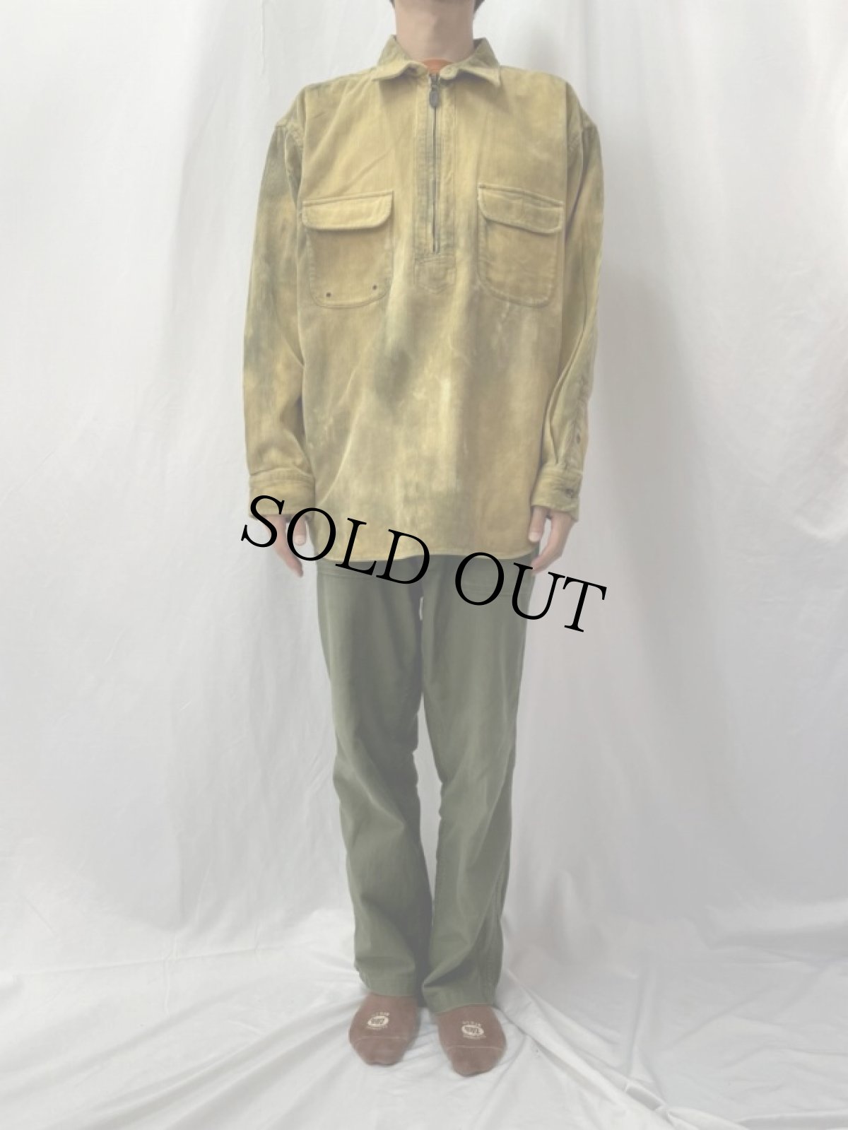 画像2: 90's〜 Ralph Lauren RRL 三ツ星 チンスト付き コーデュロイプルオーバーワークシャツ L (2)