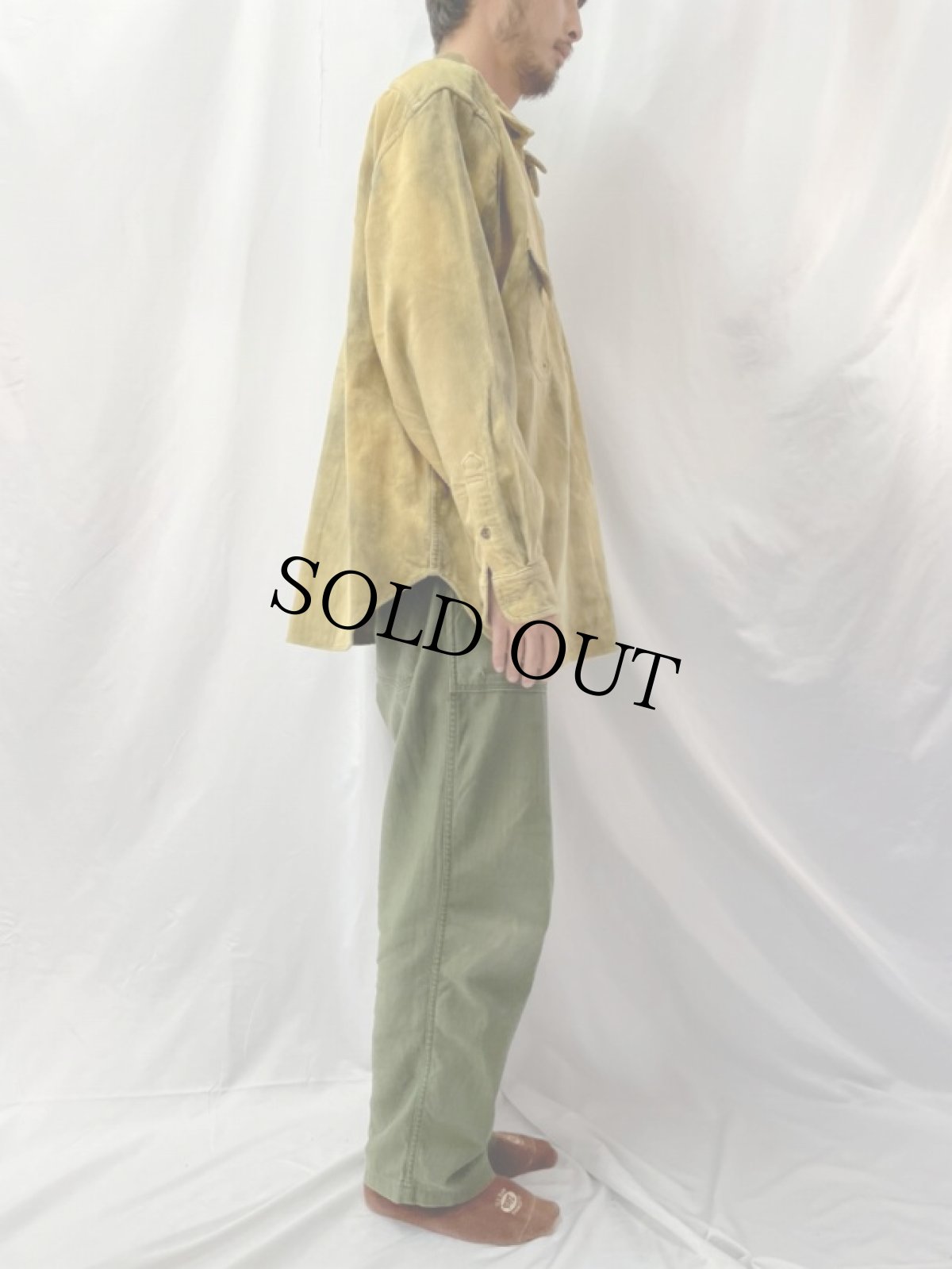 画像3: 90's〜 Ralph Lauren RRL 三ツ星 チンスト付き コーデュロイプルオーバーワークシャツ L (3)