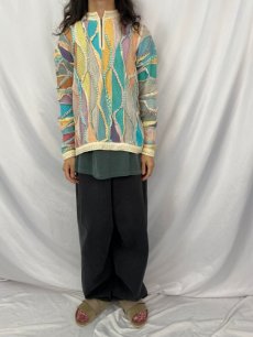 画像2: 90's COOGI AUSTRALIA製 3D柄織り ハーフジップコットンニットセーター S (2)