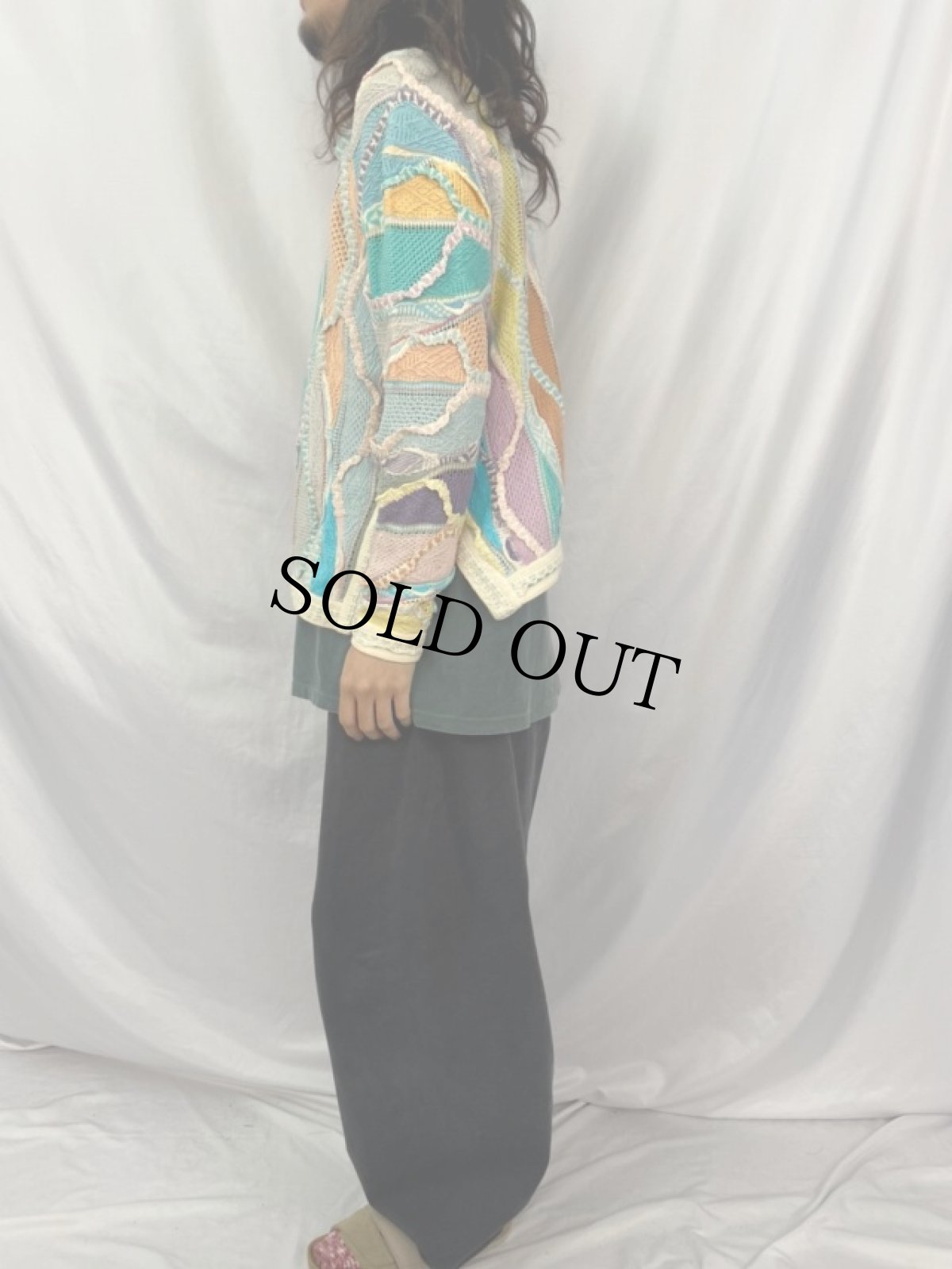 画像3: 90's COOGI AUSTRALIA製 3D柄織り ハーフジップコットンニットセーター S (3)