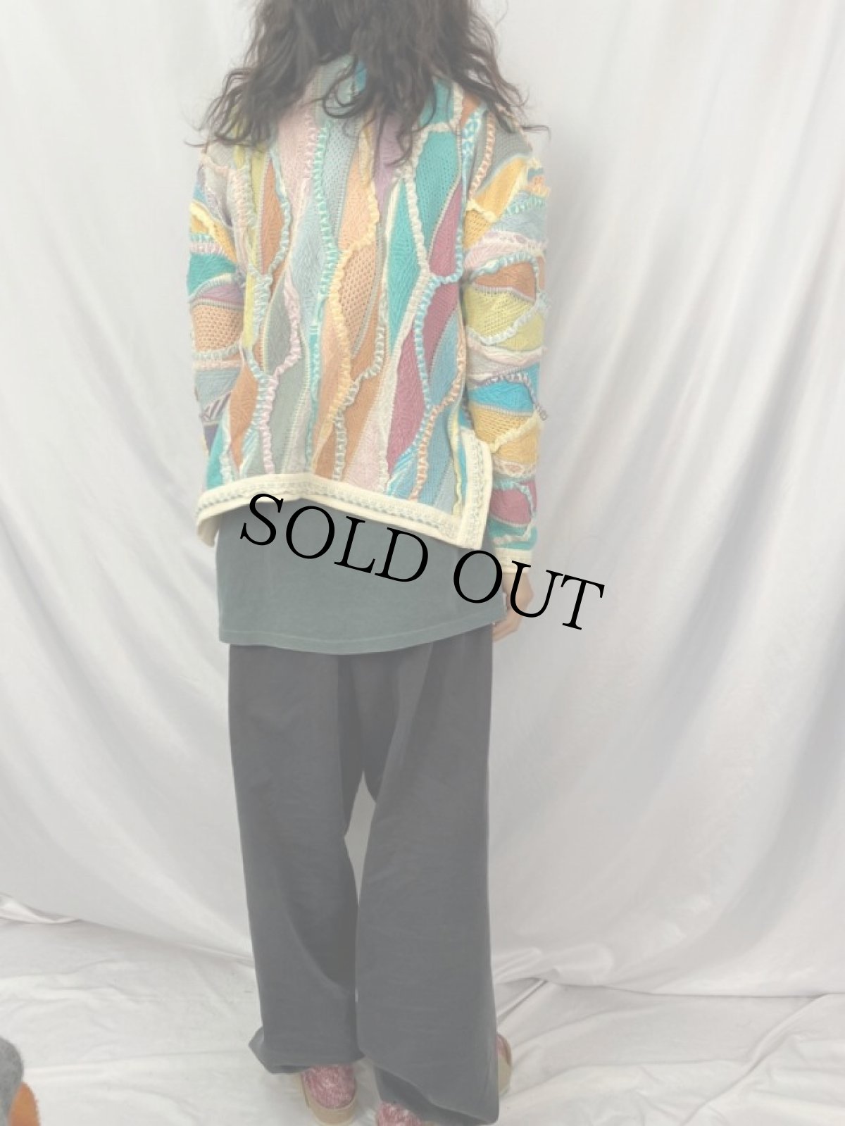 画像4: 90's COOGI AUSTRALIA製 3D柄織り ハーフジップコットンニットセーター S (4)