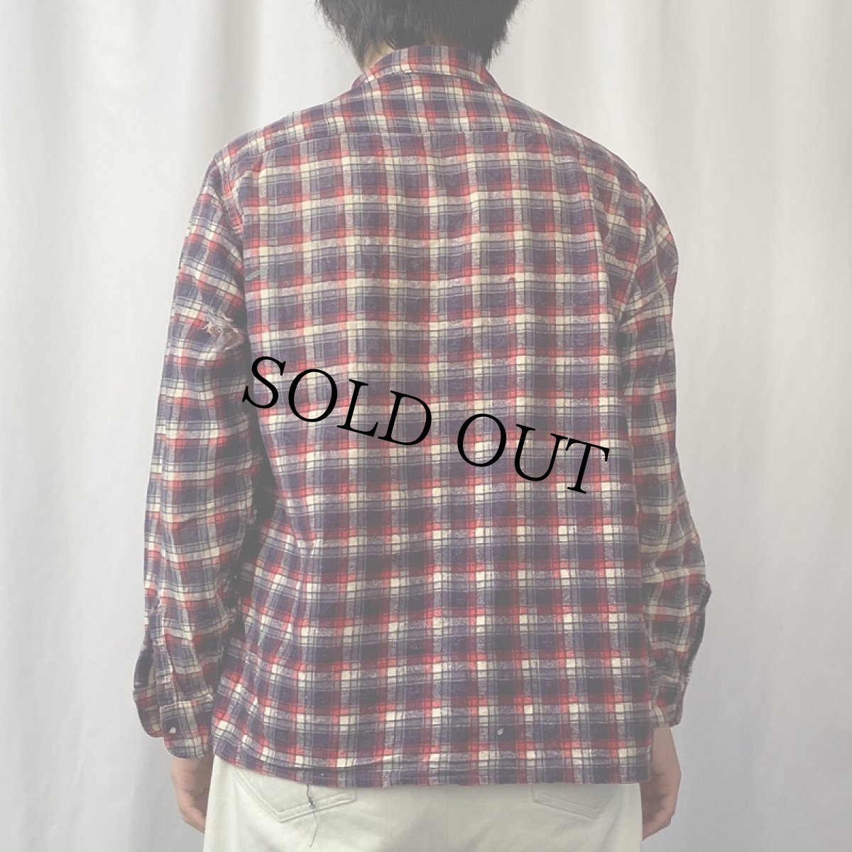 画像3: 60's Kings Point チェック柄 オープンカラー プリントネルシャツ M (3)