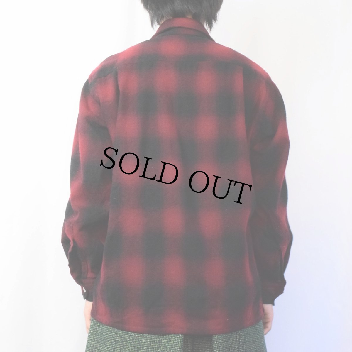 画像3: 60's Golden Line オンブレーチェック柄 オープンカラーウールシャツ L (3)