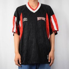 画像2: 90's UMBRO フロッキープリント Vネック ゲームシャツ L (2)