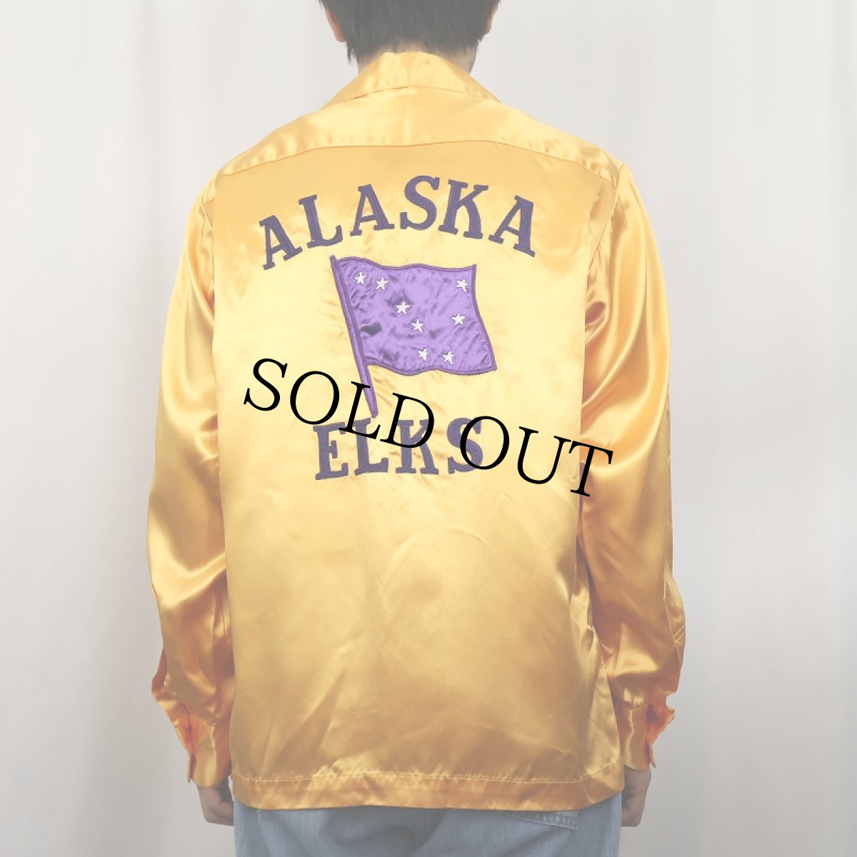 画像4: 70's Bowler's "ALASKA ELKS" チェーン刺繍 サテンボーリングシャツ M (4)