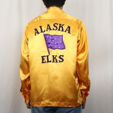 画像4: 70's Bowler's "ALASKA ELKS" チェーン刺繍 サテンボーリングシャツ M (4)