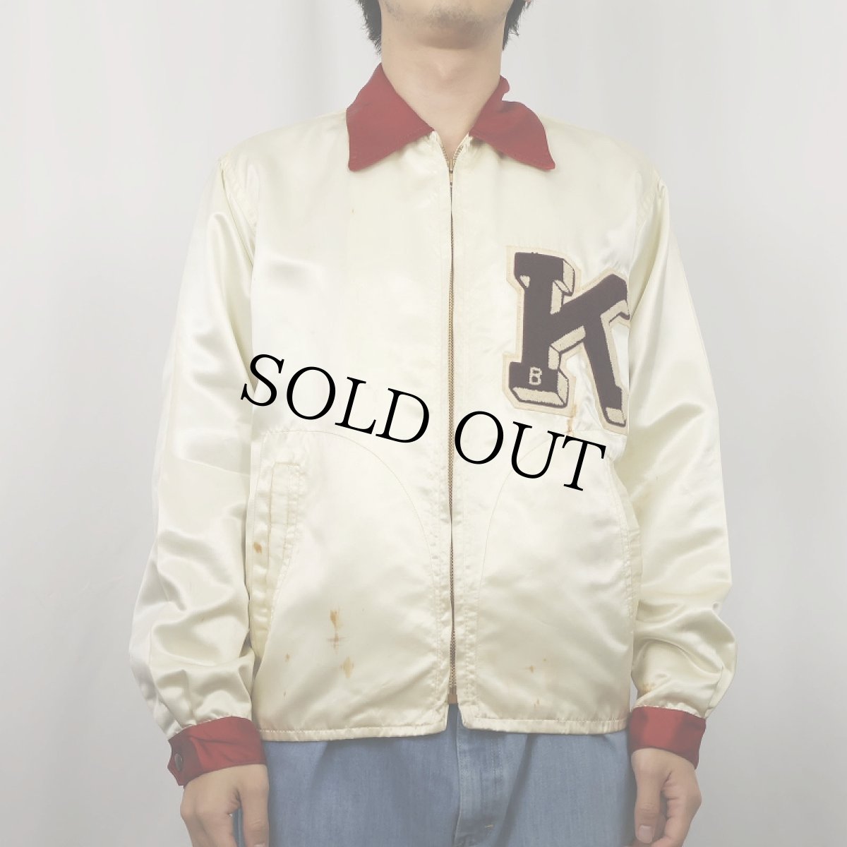 画像2: 60's Holt's Sporting Goods Fab Knit ワッペン付き サテンジャケット SIZE38 (2)