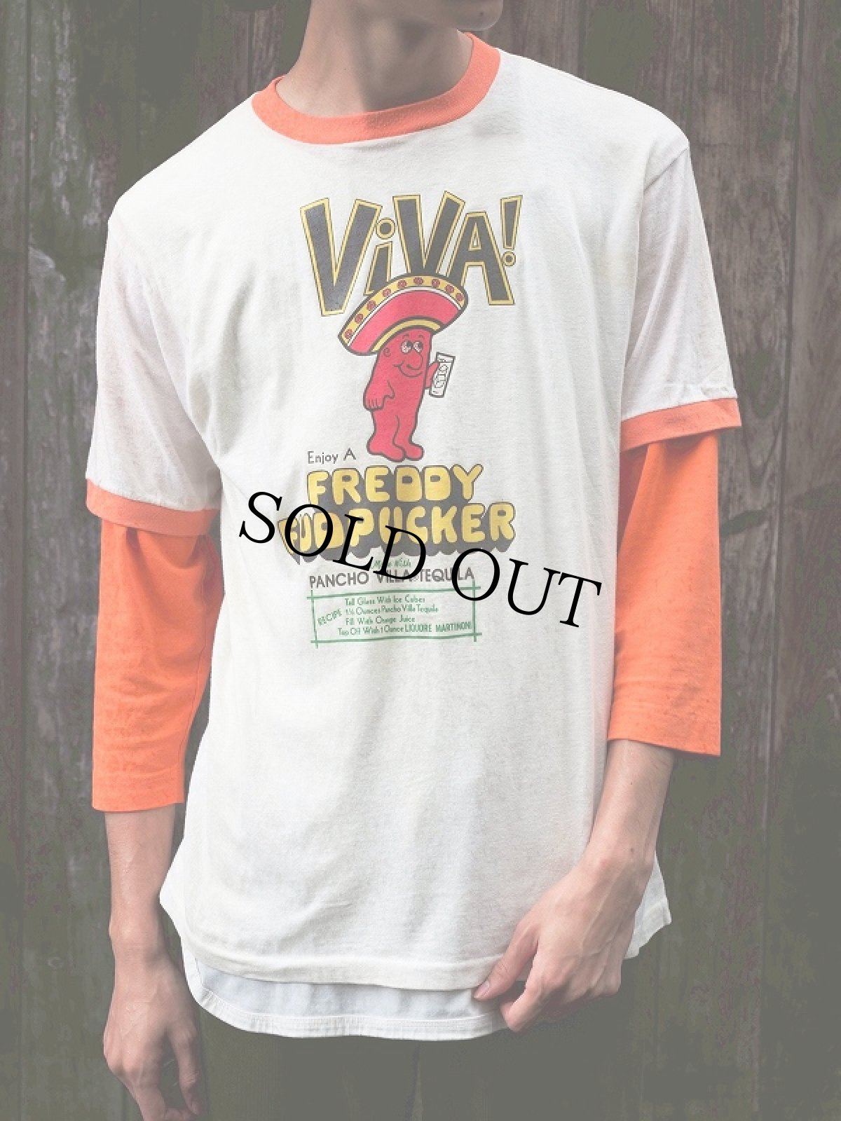 画像1: 70's "ViVA! FREDDY FUDPUCKER" キャラクター プリントリンガーTシャツ XL (1)