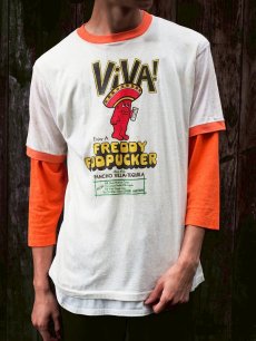画像1: 70's "ViVA! FREDDY FUDPUCKER" キャラクター プリントリンガーTシャツ XL (1)