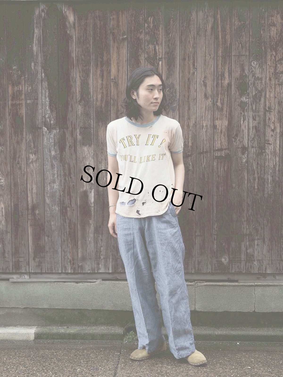 画像2: 70〜80's "TRY IT ! YOU'LL LIKE IT" メッセージプリント リンガーTシャツ (2)