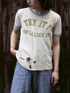 画像1: 70〜80's "TRY IT ! YOU'LL LIKE IT" メッセージプリント リンガーTシャツ  (1)