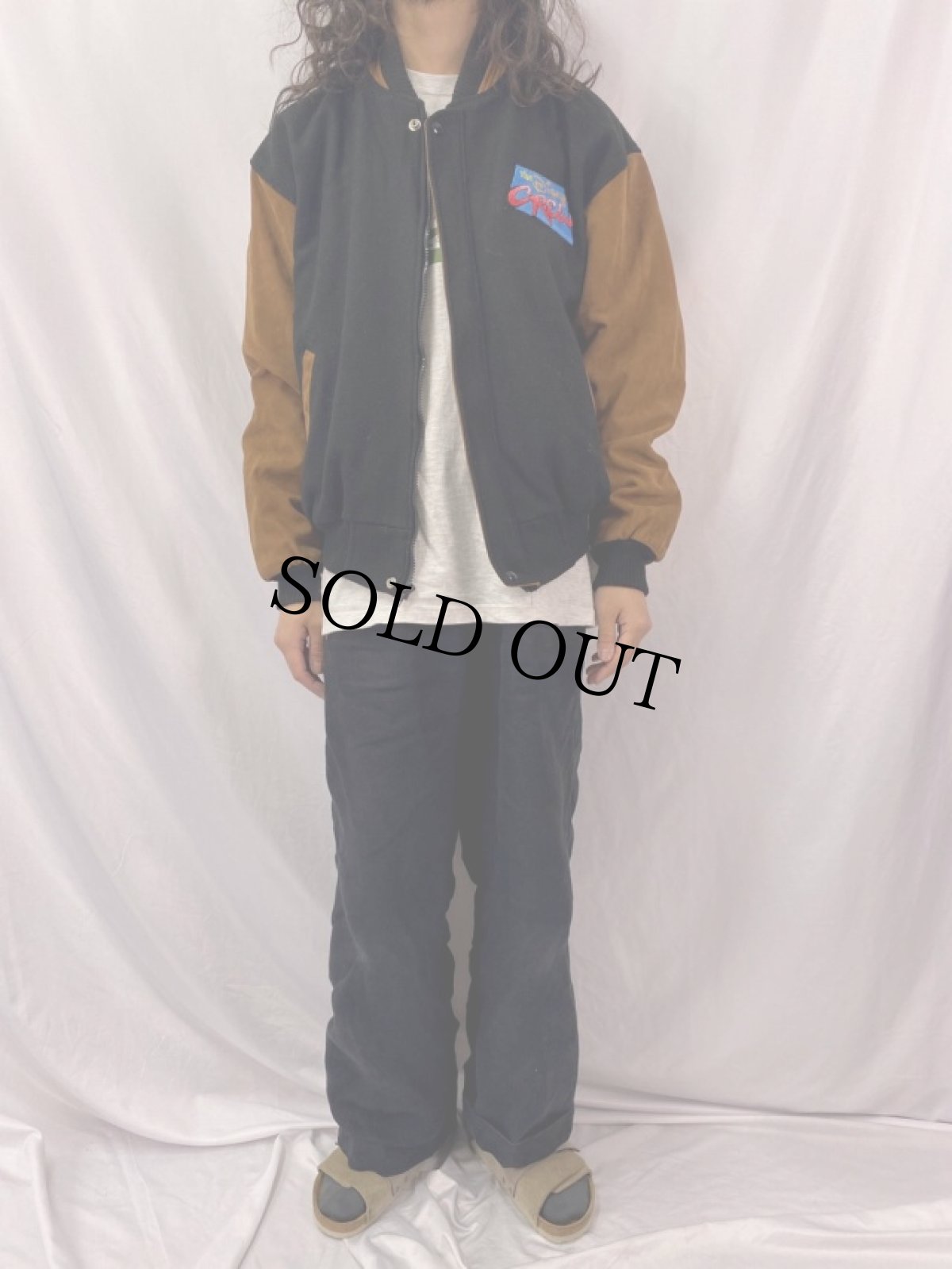 画像3: The Disney CREW "Be Smart. Don't Start Say NO, Gotta Go" レザー切り替え ウールスタジャン L (3)