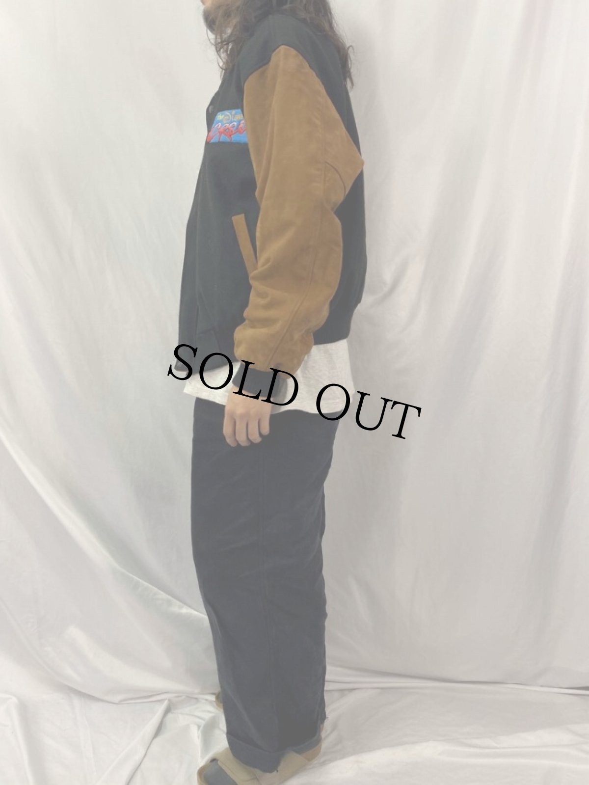 画像4: The Disney CREW "Be Smart. Don't Start Say NO, Gotta Go" レザー切り替え ウールスタジャン L (4)