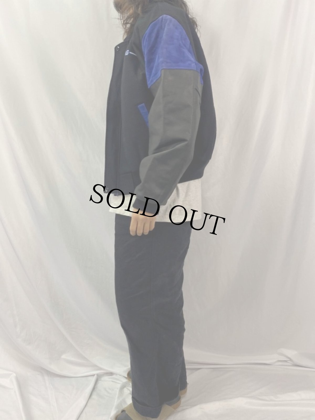 画像3: DREAM WORKS SKG ロゴ刺繍 レザー切り替えウールスタジャン L (3)