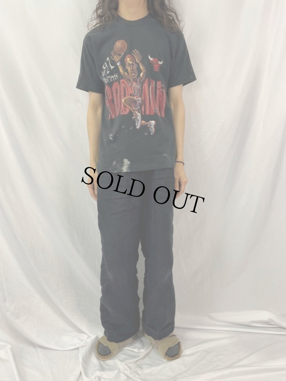画像2: 90's Dennis Rodman USA製 NBAプレイヤーイラストTシャツ L (2)