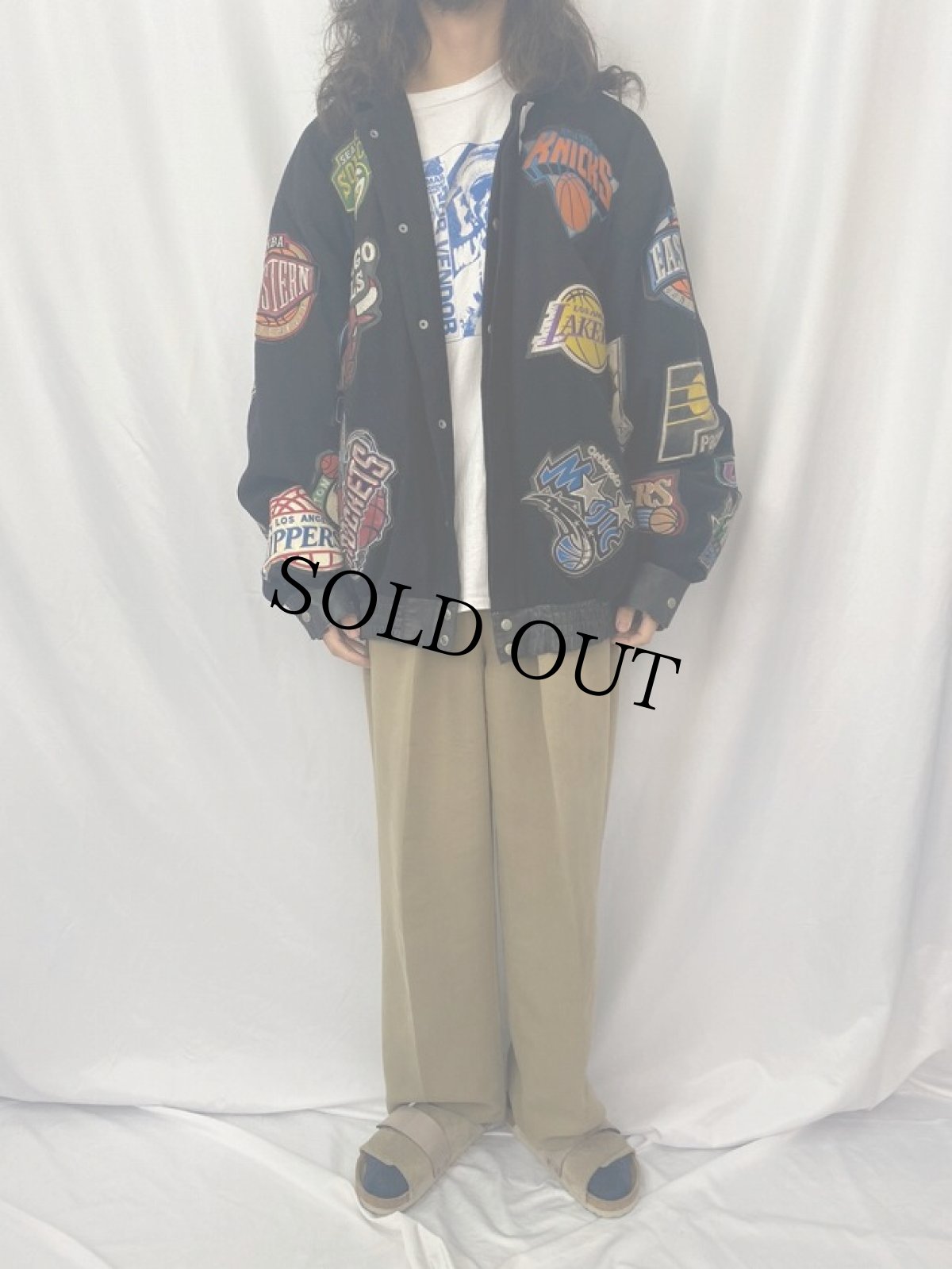 画像2: JEFF HAMILTON NBAチームワッペン付き ウール×レザースタジャン XXXL (2)