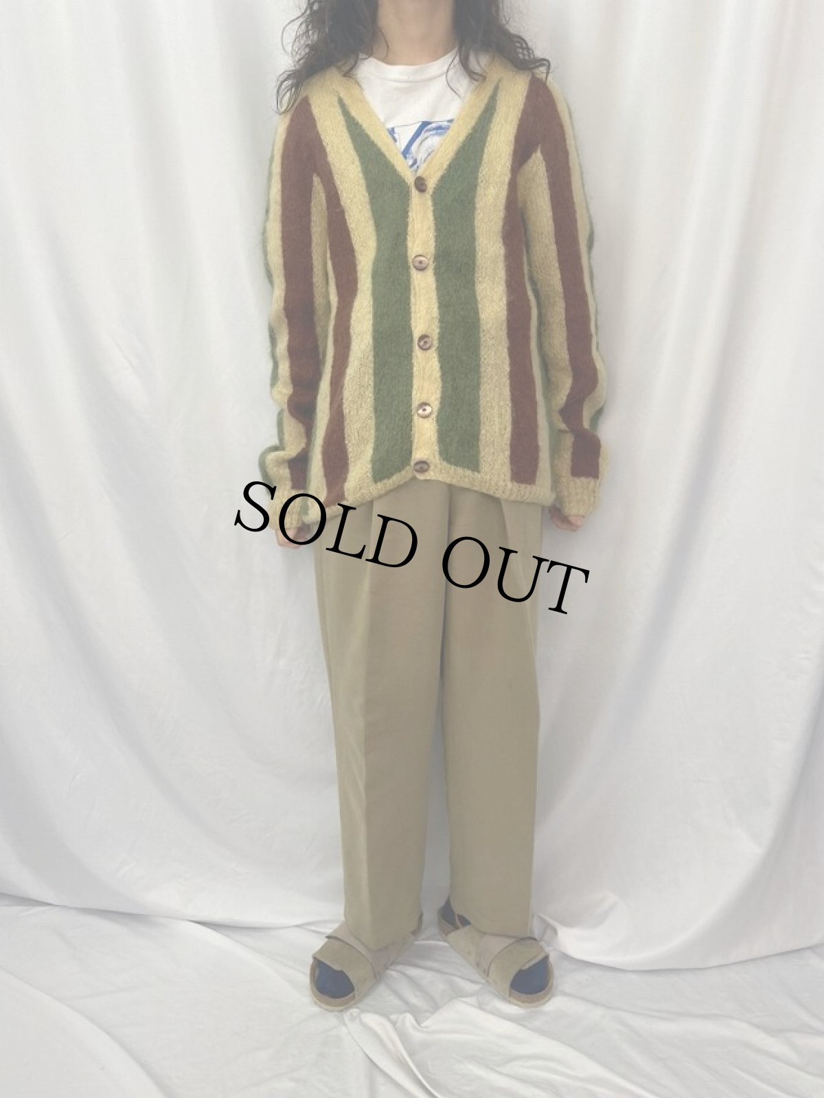 画像2: 60's ストライプ柄 モヘアニットカーディガン (2)