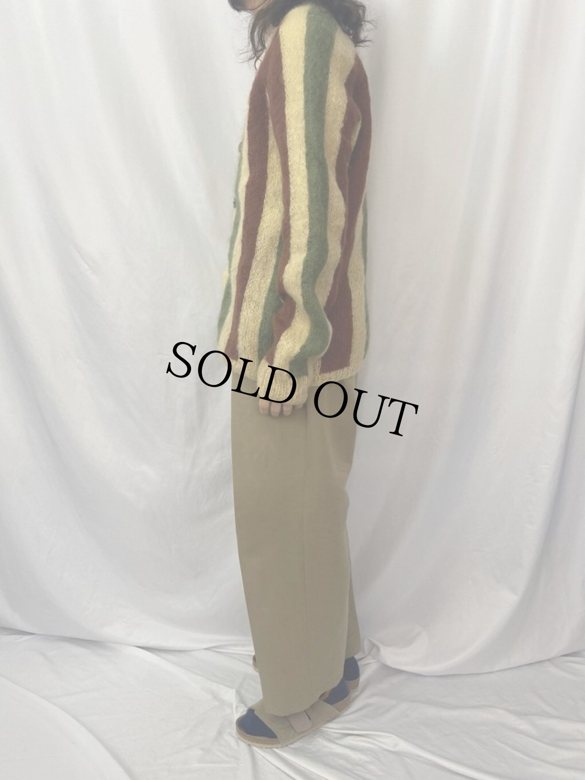 画像3: 60's ストライプ柄 モヘアニットカーディガン (3)