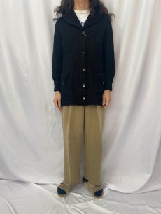 画像2: 40〜50's ショールカラー ウールニットカーディガン BLACK (2)