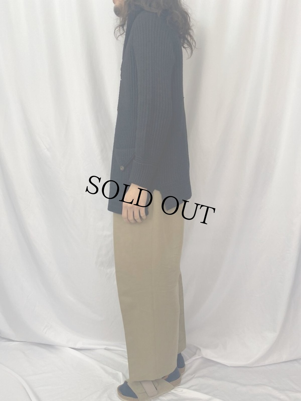 画像3: 40〜50's ショールカラー ウールニットカーディガン BLACK (3)