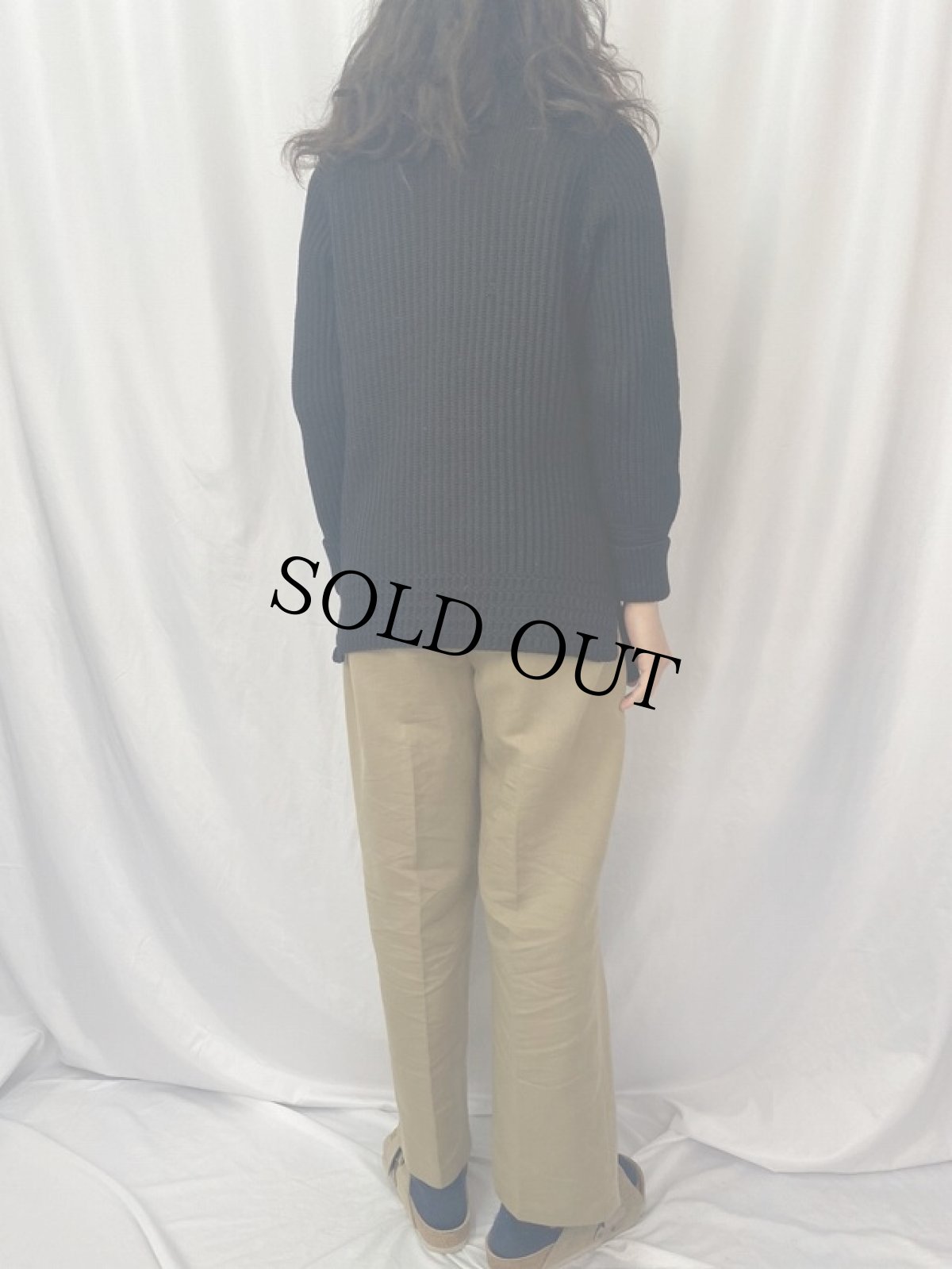 画像4: 40〜50's ショールカラー ウールニットカーディガン BLACK (4)