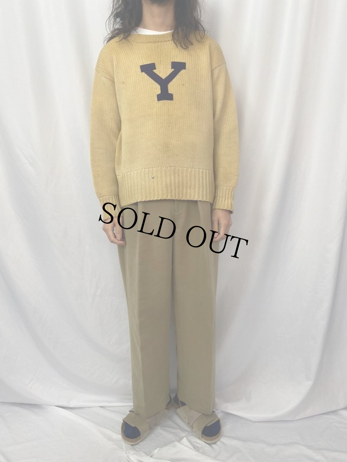 画像2: 40〜50's "YALE" フェルトパッチ ウールニットセーター (2)