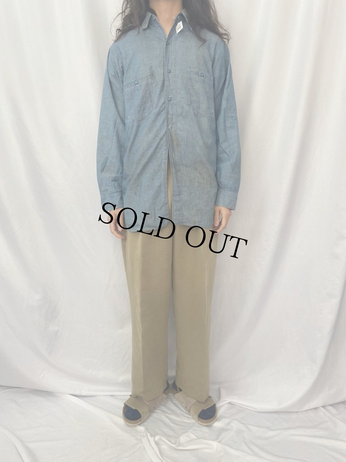 画像2: 40's U.S.NAVY シャンブレーシャツ (2)