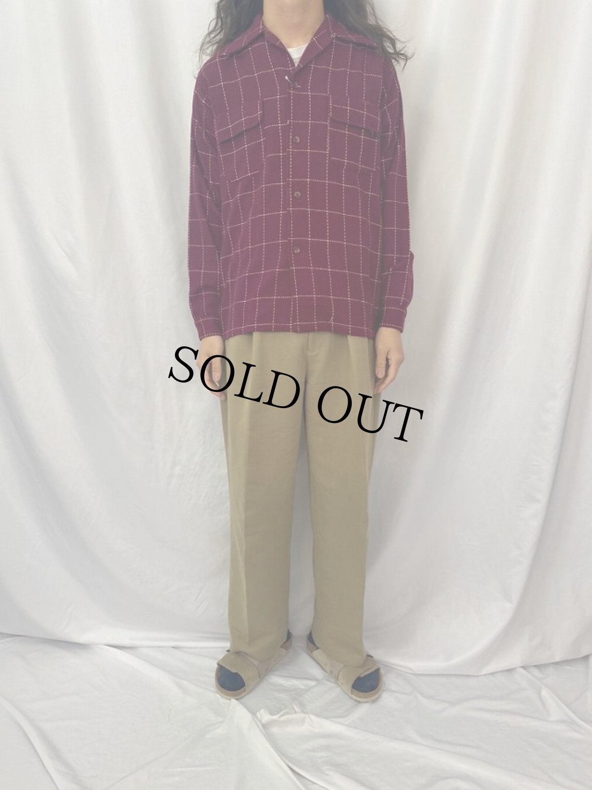 画像2: 50's Weather Wise 格子柄 "ハンドステッチ" オープンカラーウールシャツ (2)