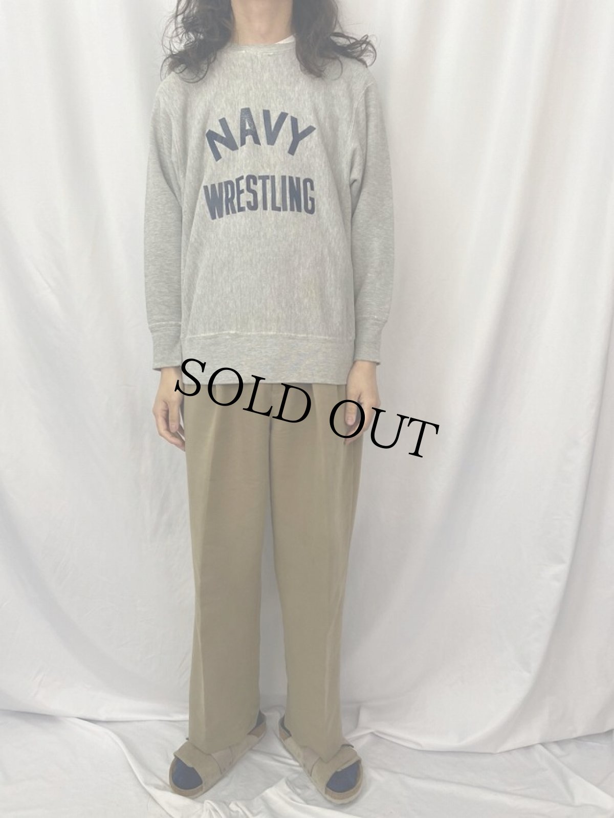 画像2: 70's Champion REVERSE WEAVE USA製 単色タグ "NAVY WRESTLING" レーヨン混スウェット L (2)