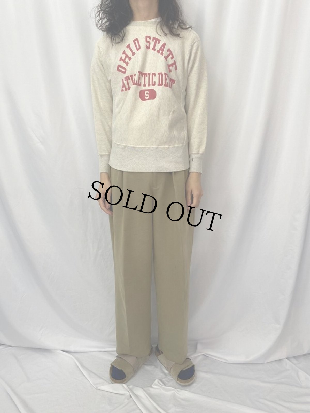 画像2: 50's Champion タタキタグ USA製 "OHIO STATE ATHLETIC DEPT" 染み込みプリント 2トーンスウェット S (2)