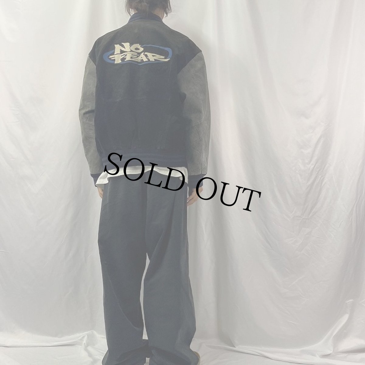 画像4: NO FEAR ロゴ刺繍 スエードレザースタジャン L (4)