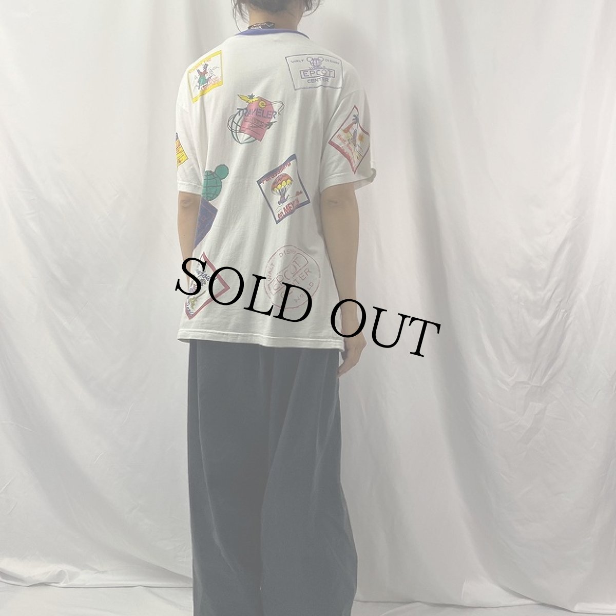 画像4: 90's Disney USA製 フィグメント キャラクターマルチプリント リンガーTシャツ  XLG (4)