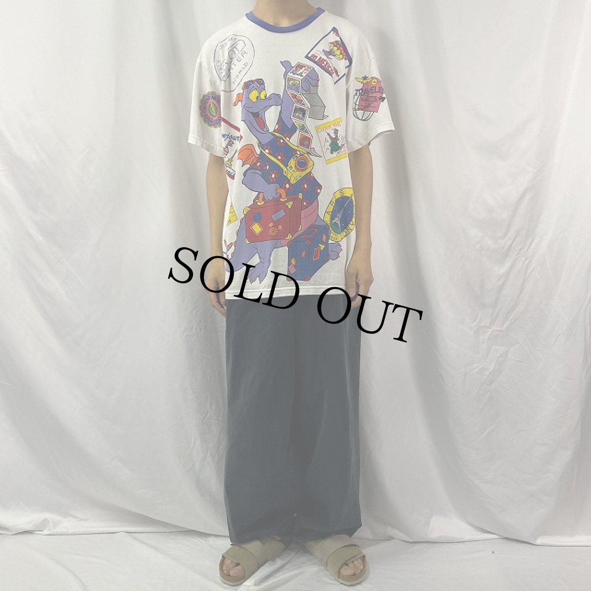 画像2: 90's Disney USA製 フィグメント キャラクターマルチプリント リンガーTシャツ  XLG (2)