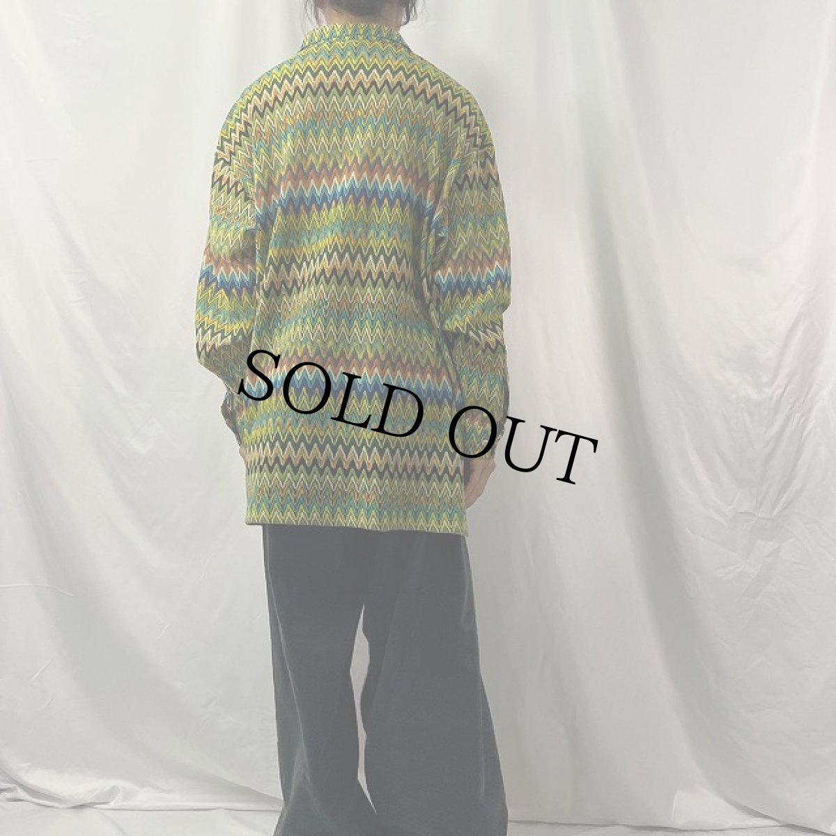 画像4: Silver Silk サイケデリックパターン シースルーオープンカラーシャツ L (4)