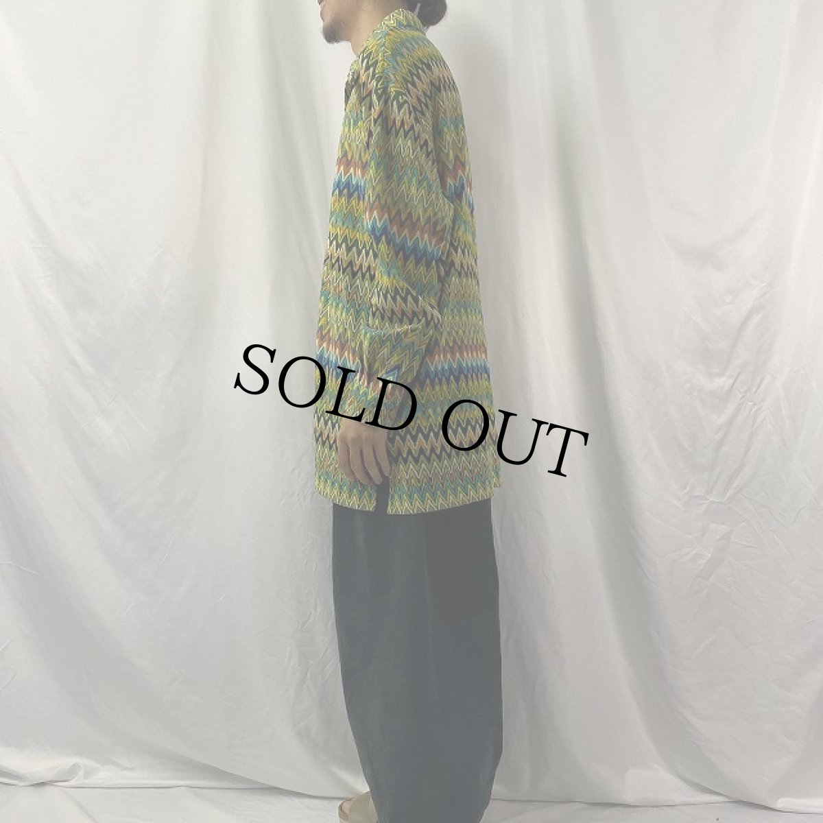 画像3: Silver Silk サイケデリックパターン シースルーオープンカラーシャツ L (3)