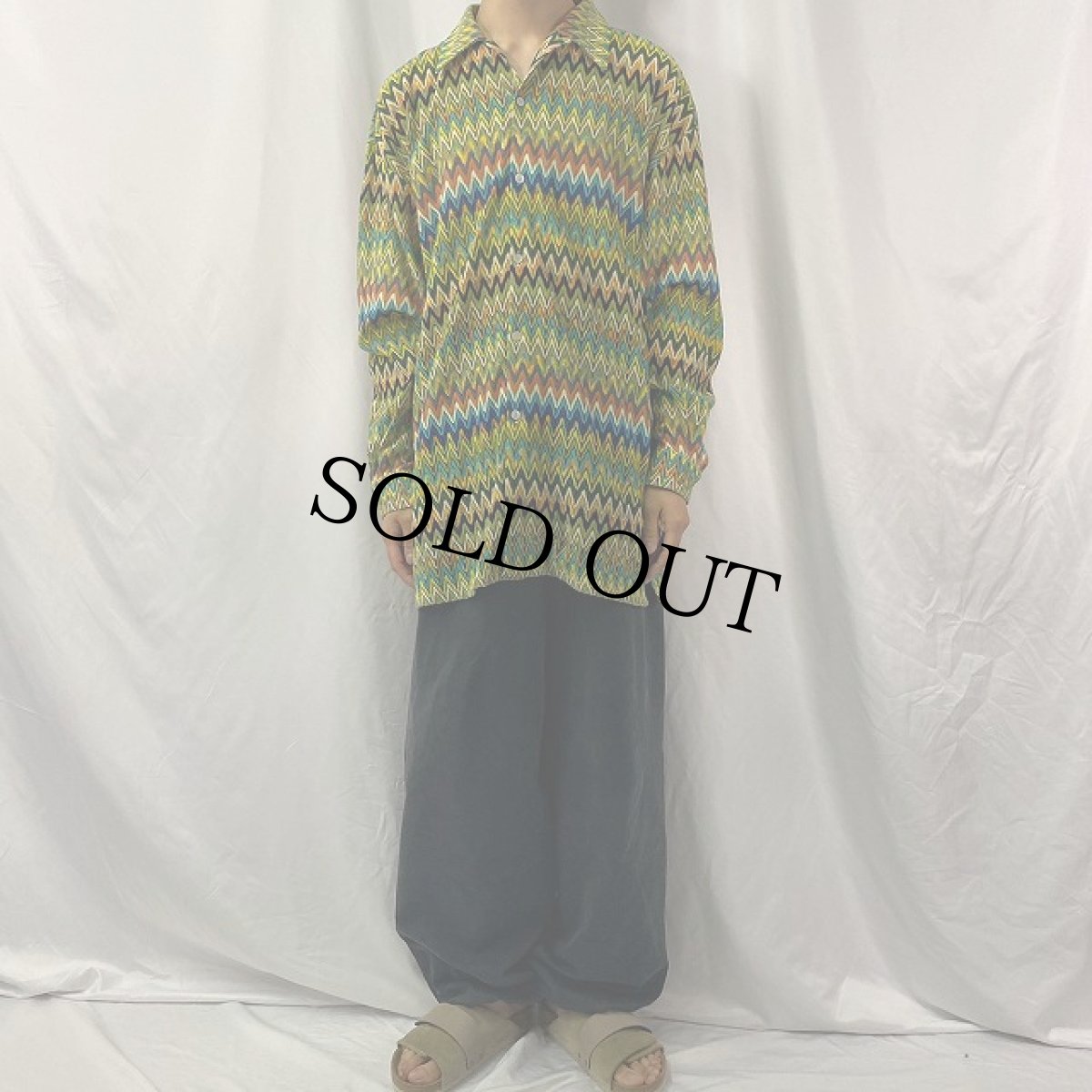 画像2: Silver Silk サイケデリックパターン シースルーオープンカラーシャツ L (2)