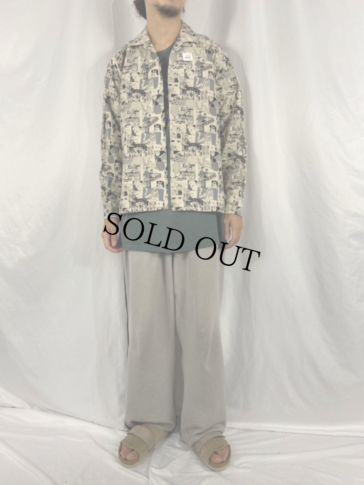 画像2: GITMAN BROTHERS USA製 漫画プリント オープンカラーオックスフォードシャツ M (2)