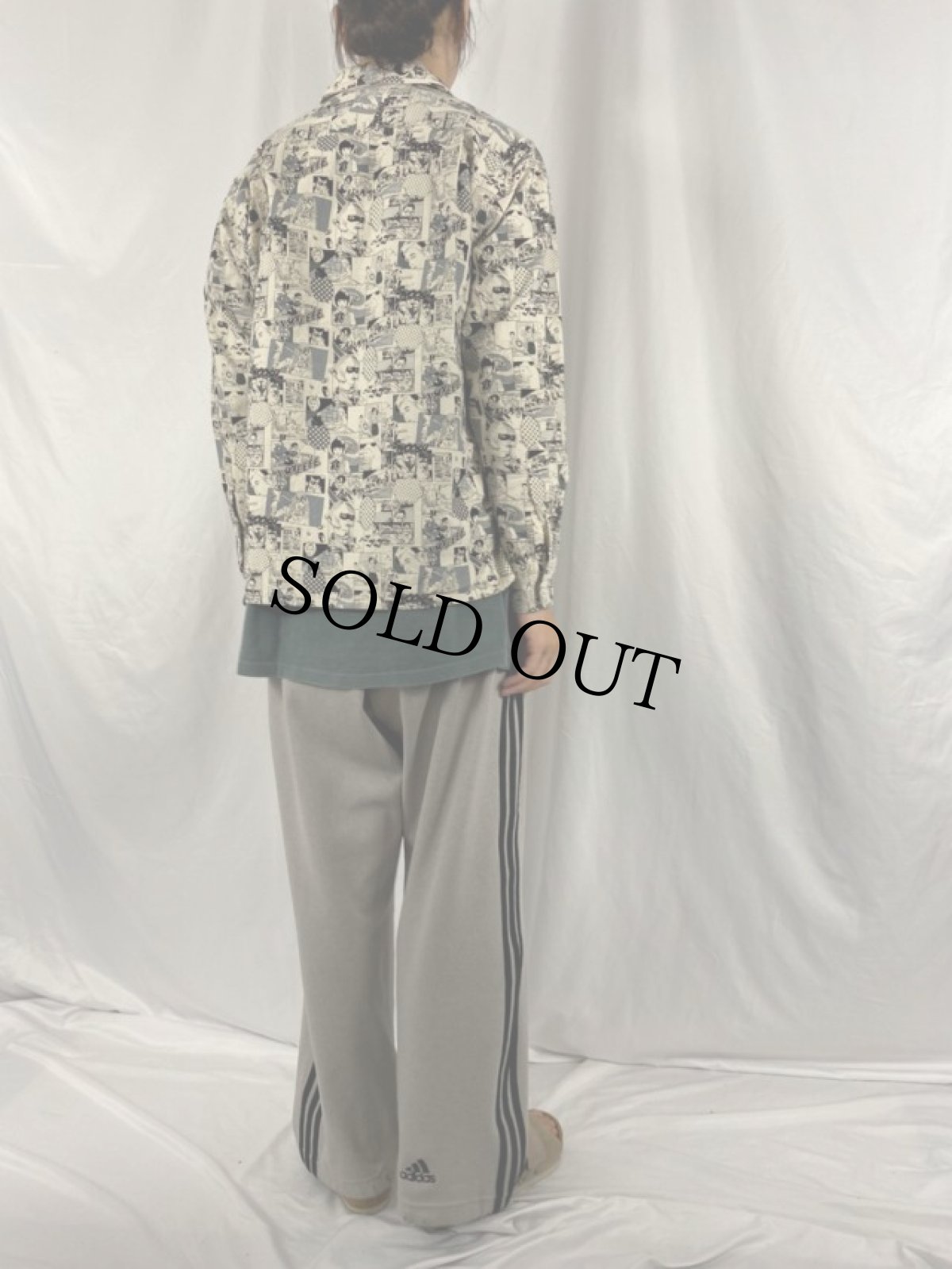 画像4: GITMAN BROTHERS USA製 漫画プリント オープンカラーオックスフォードシャツ M (4)