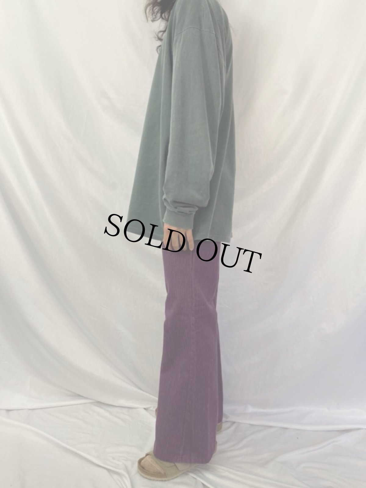 画像3: 70's 切り替えデザイン コーデュロイフレアスラックス W32 (3)