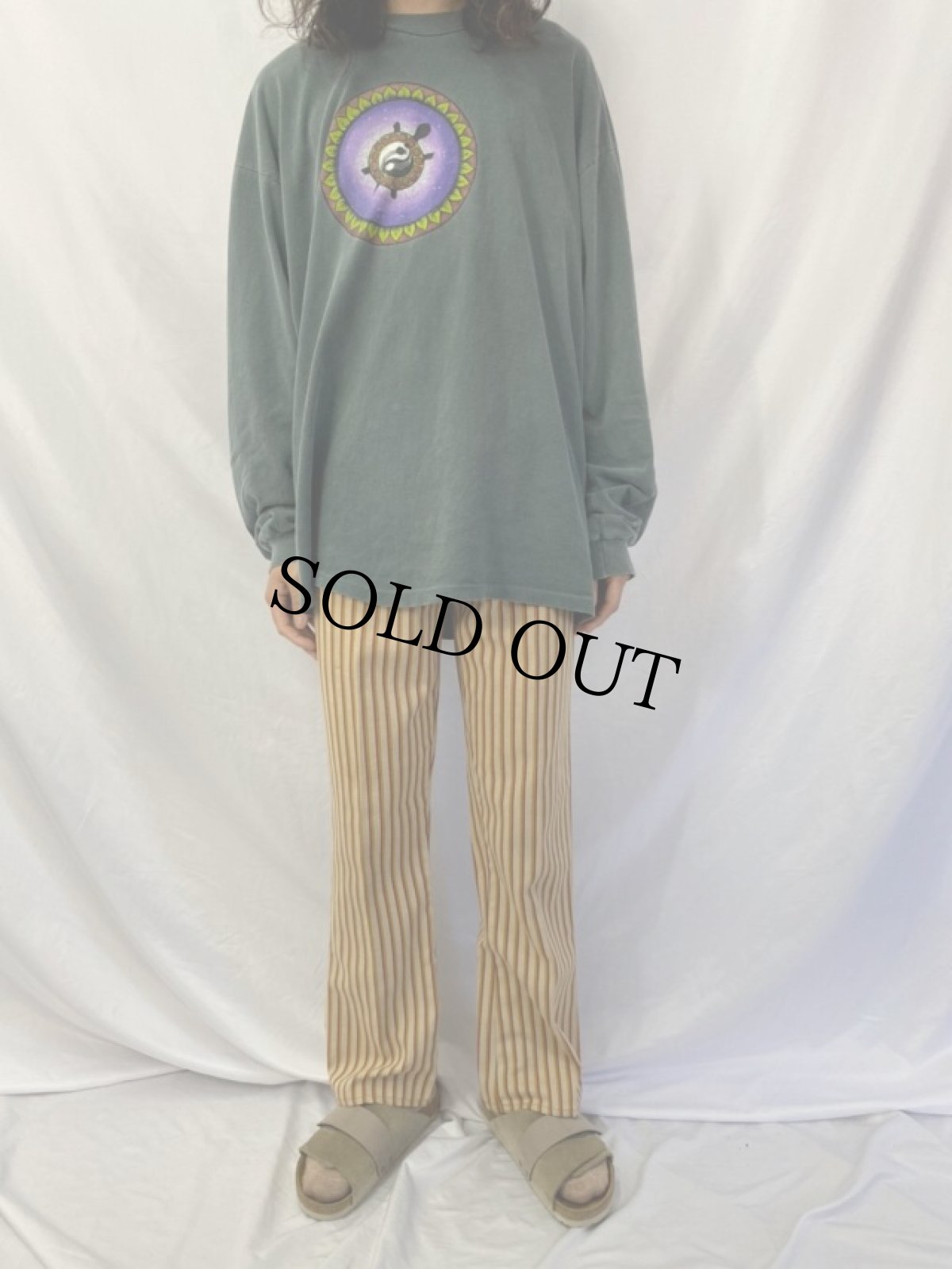 画像2: 70's マルチストライプ柄 フレアスラックス W35 (2)