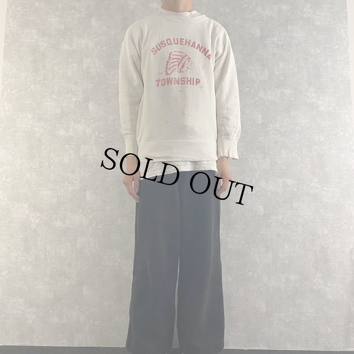 画像2: 70's SUSQUEHANNA TOWNSHIP インディアン 染み込みプリントスウェット (2)