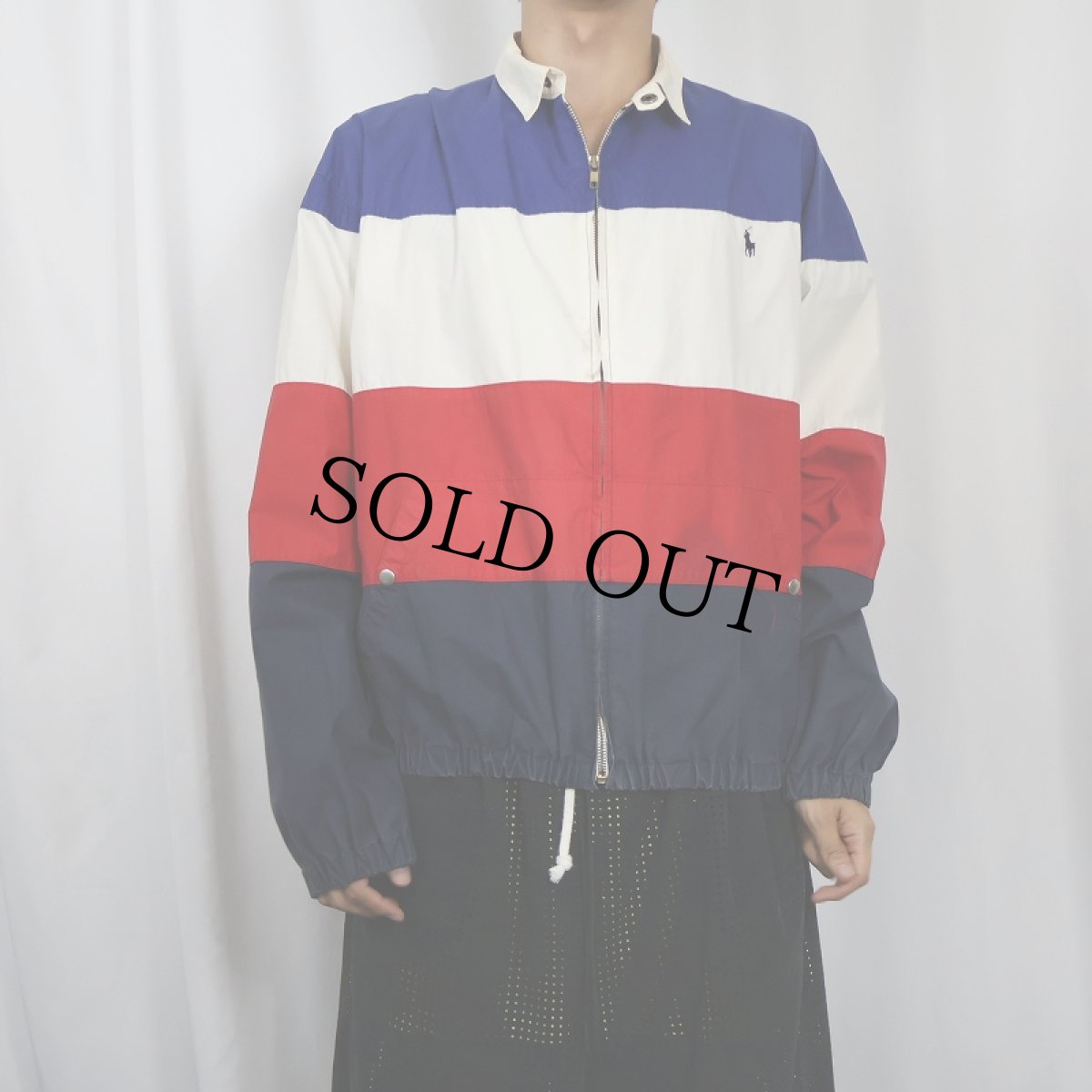 画像2: 90's POLO Ralph Lauren ロゴ刺繍 ボーダー切り替え コットンスイングトップ L (2)