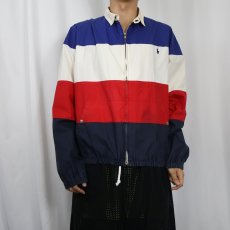 画像2: 90's POLO Ralph Lauren ロゴ刺繍 ボーダー切り替え コットンスイングトップ L (2)