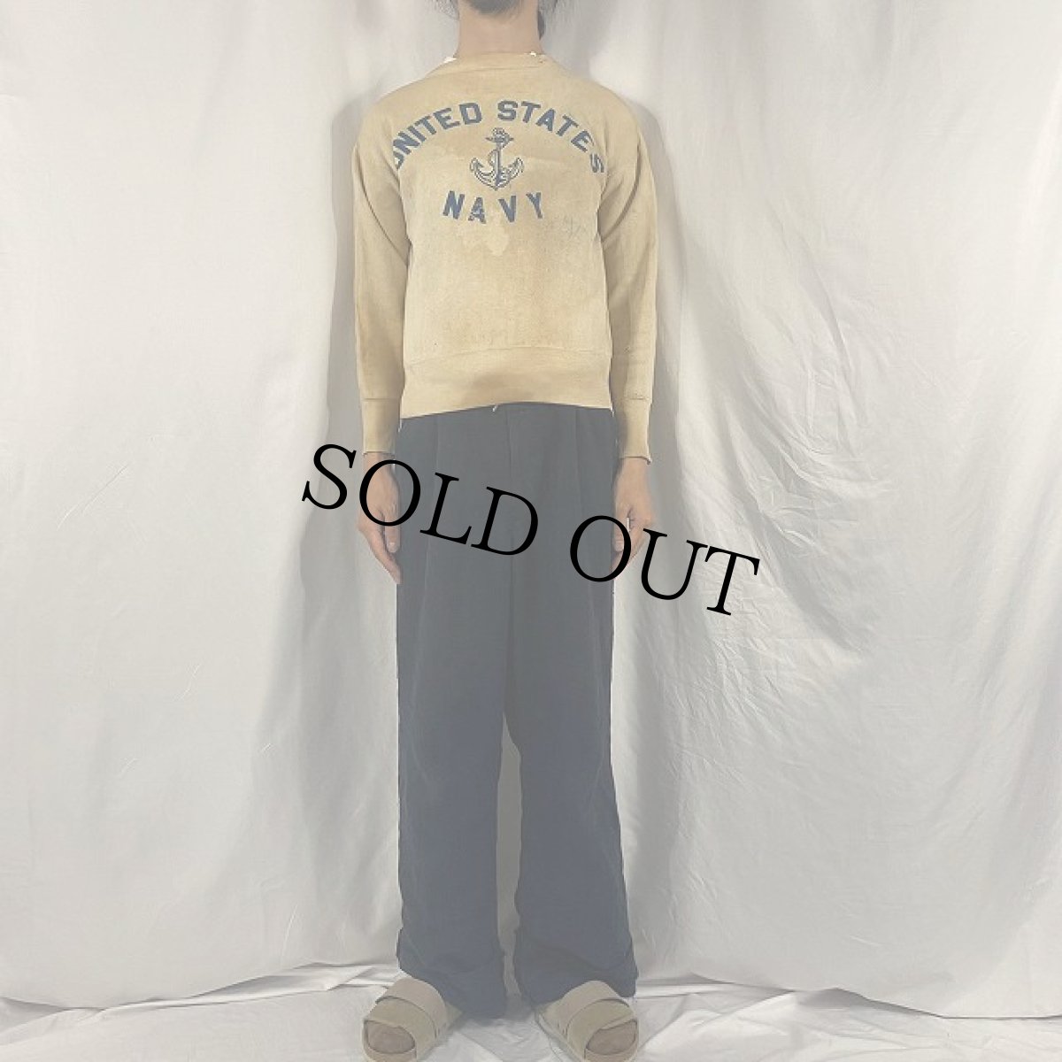 画像2: 50's UNITED STATES NAVY フロッキープリント×ステンシル入り スウェット (2)