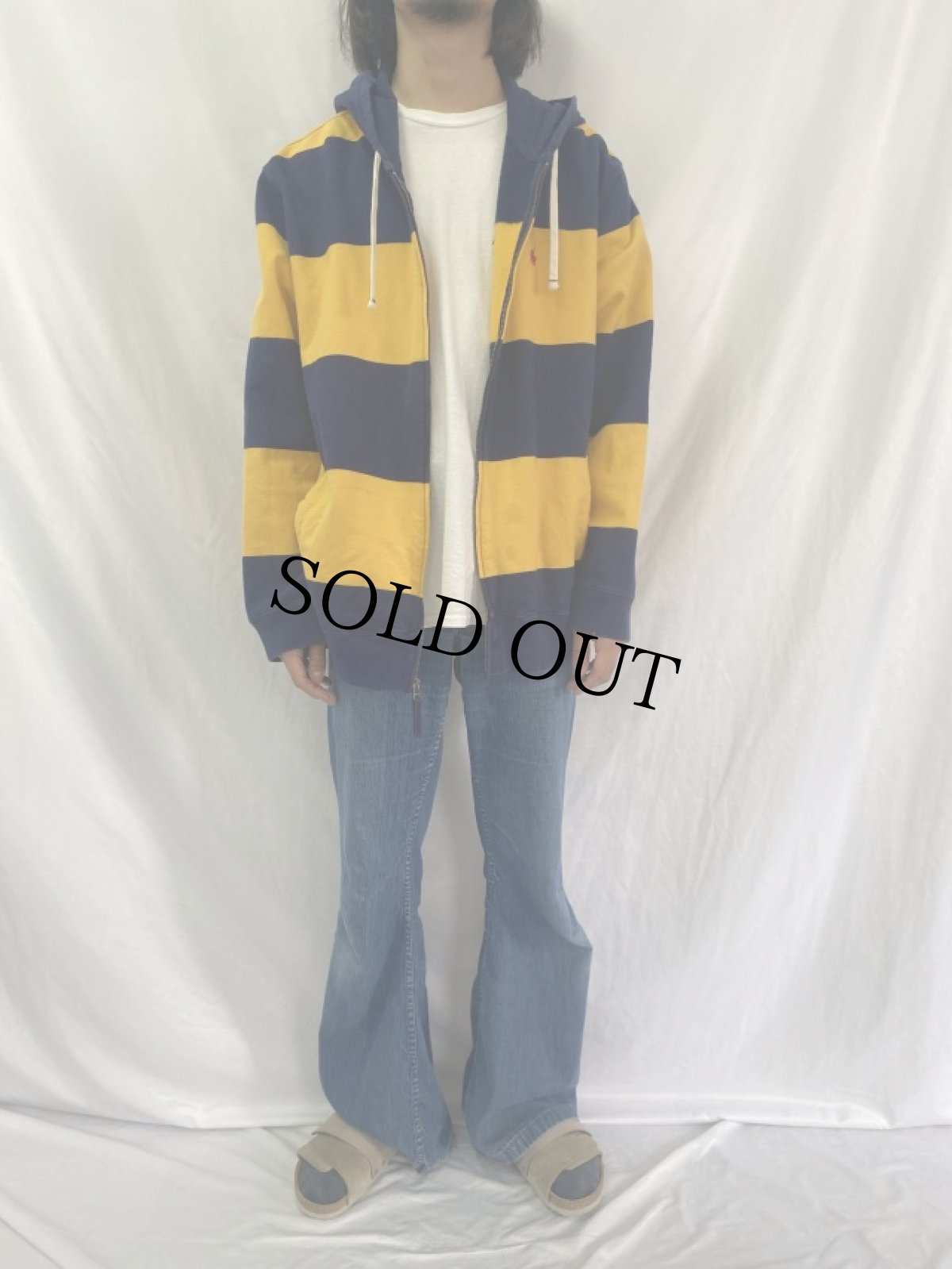 画像2: POLO Ralph Lauren ボーダー柄 スウェットジップパーカー XXL (2)