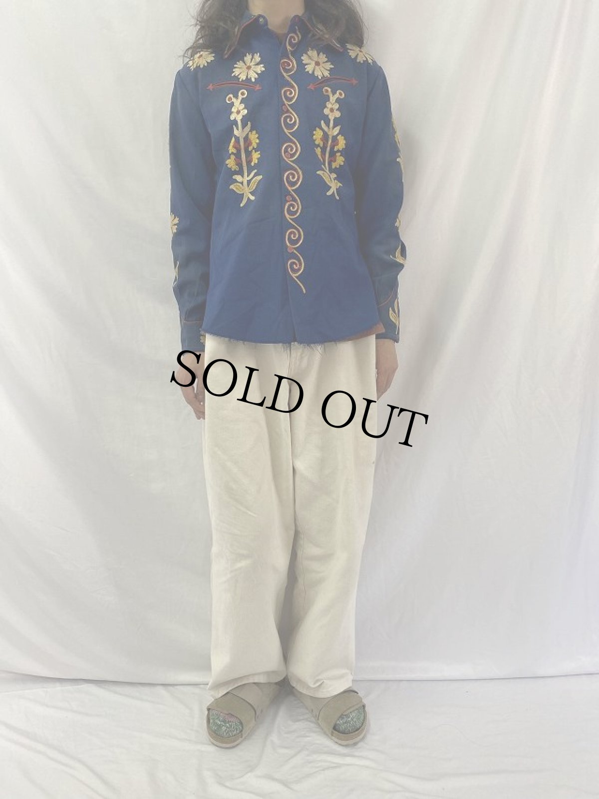 画像3: 40〜50's 刺繍柄 ギャバジン ウエスタンシャツ (3)