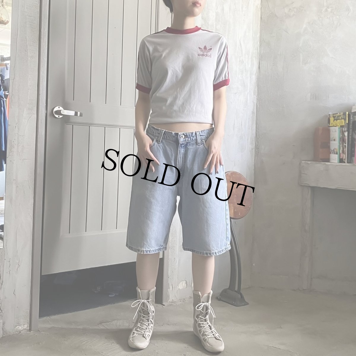 画像3: 80's adidas USA製 ロゴプリント サイドライン リンガーTシャツ S (3)