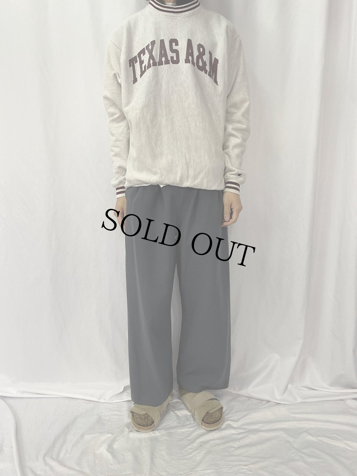 画像2: Champion REVERSE WEAVE "TEXAS A&M" ボーダーリブスウェット L (2)