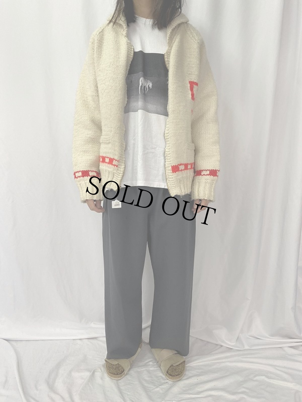 画像2: 【SALE】 60's アイスホッケー柄 カウチンニットジャケット (2)